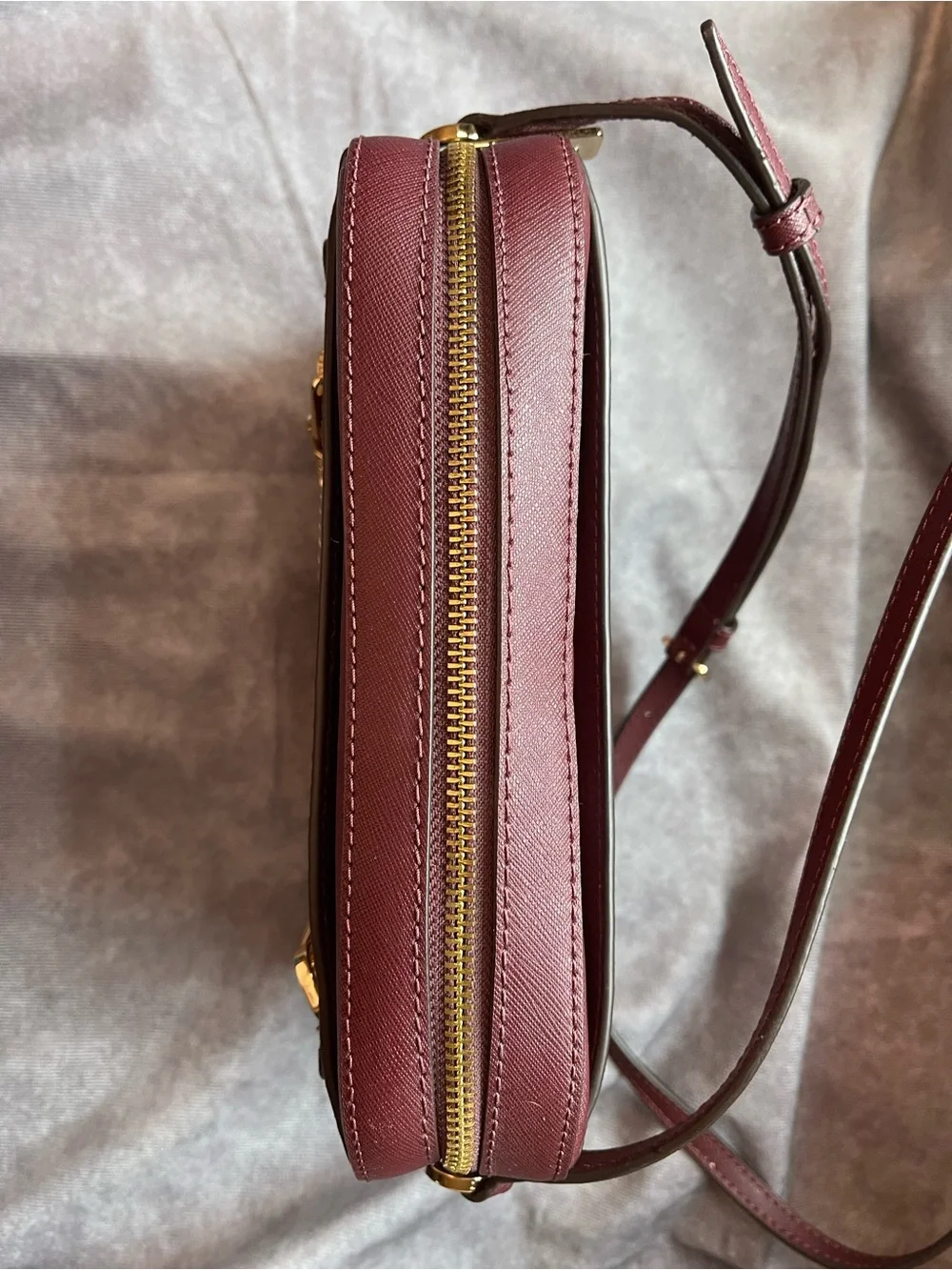 Michael Kors Wine Leather Crossbody with Gold Chain Trim